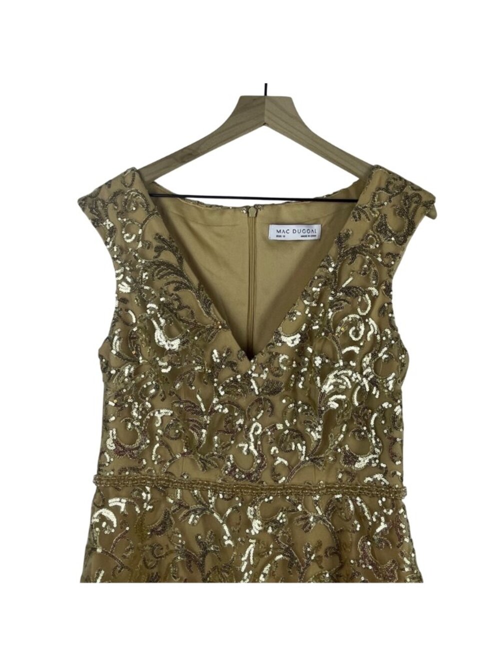 Mac Duggal Gold Sequin Embellished Fit & Flare Dress Size 10 - Picture 2 of 9